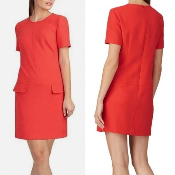 Trina Turk Dress Size 4 Red Caicos Shift Mini Mod 60s Style Pocket Front - Picture 1 of 12